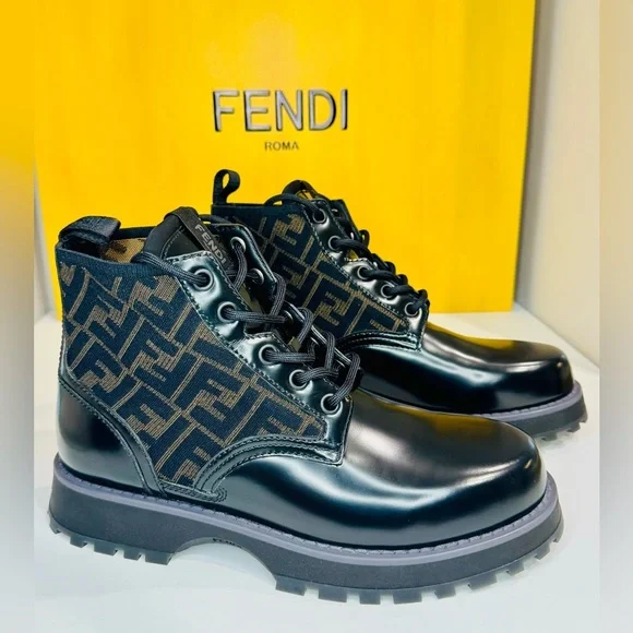 Fendi Force FF Biker Ancle Boots Calf and Goat Leather Size EU-10 New with Box! - Picture 5 of 16